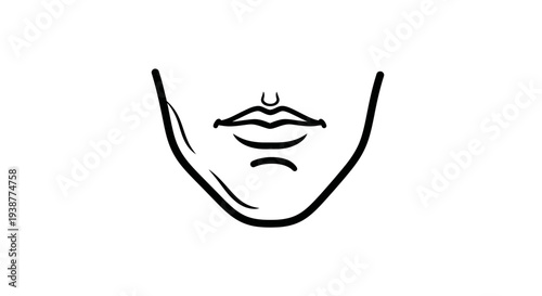Minimalist graphic outline of the human mouth, chin, and jawline for aesthetic design