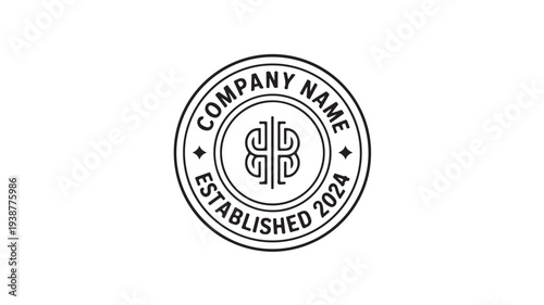 Monogram Logo Stamp in Vintage Style with Black and White Color Scheme on Simple Background for Branding