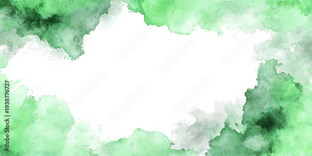 Obraz premium Green watercolor wash frame with various hues surrounding a blank white space