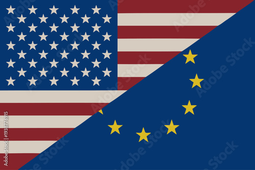 United States of America and European Union federal state Official Symbol Side by Side. National Flag Combination Image. Close Up Sign. Close-Up International Relations Concept Illustration