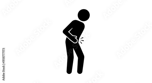 Visual representation of a human figure experiencing abdominal discomfort or internal pain icon