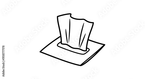 Simple line drawing of a tissue box with a single sheet emerging, illustrating everyday hygiene