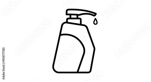 Simple linear graphic depicting a dispenser bottle releasing a single drop of cleansing liquid