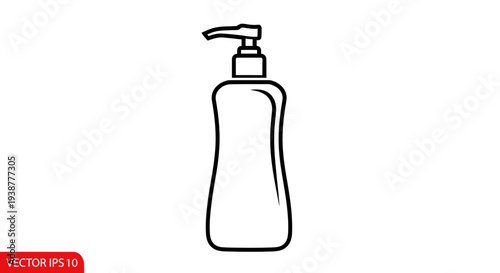 Clean line art illustration of a pump bottle dispenser for soap, lotion, or sanitizer product