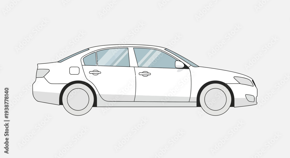 Fototapeta premium Clean white sedan car vector illustration isolated on white background