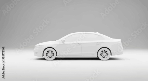 Clean white sedan car on a monochromatic background transportation concept