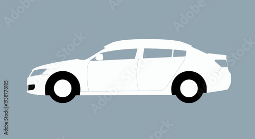 Clean white sedan car silhouette on blue background isolated vector