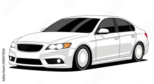 Clean white sedan car vector illustration isolated on white background
