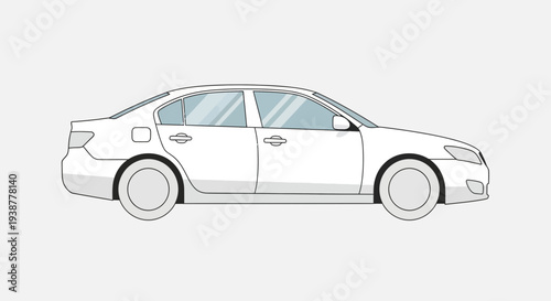 Clean white sedan car vector illustration isolated on white background