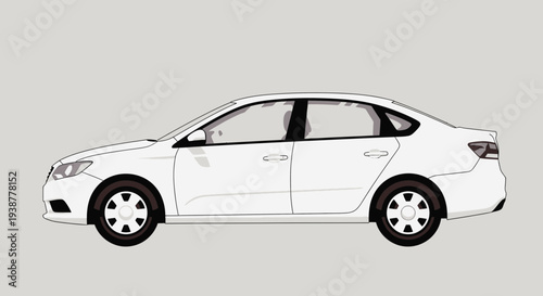 Clean white sedan vector illustration on light gray background