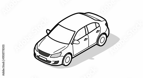 Isometric illustration of a modern sedan car with shadow on a white background