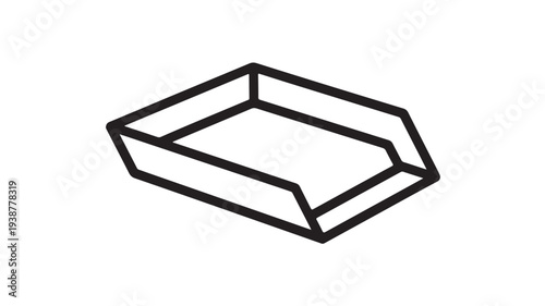Empty rectangular tray in minimalist line art style with black outline on white background for packaging design