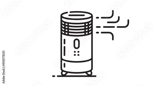 Humidifier in simple line art style with steam emission in monochromatic color on white background for health and wellness