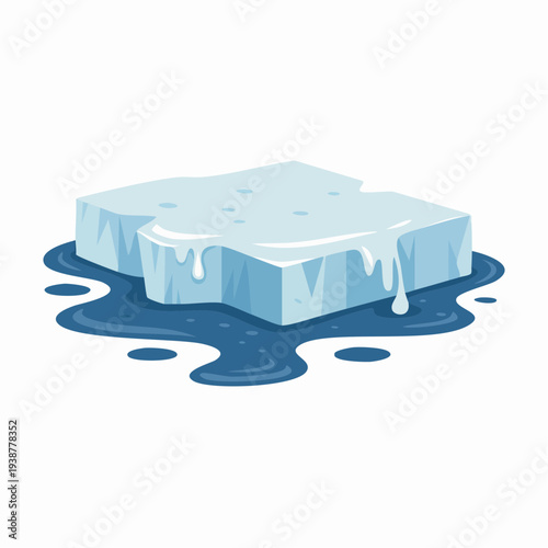 Melting ice cube illustration with drips and puddle