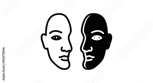 Abstract depiction of human faces representing interconnectedness and contrasting identities in