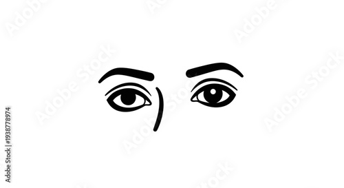 Minimalist vector art capturing human eyes and brows in stark black and white simplicity