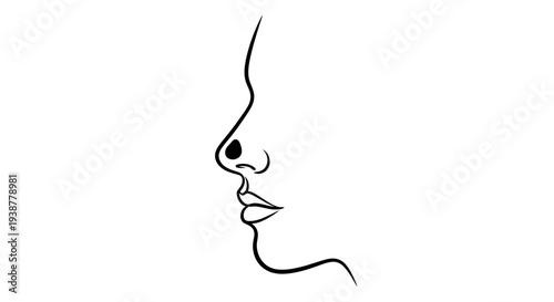 Elegant minimalist outline of a human face in profile on a clean white background artwork for