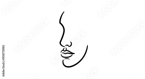 Minimalist continuous line art portraying a delicate human face profile against a stark white canvas