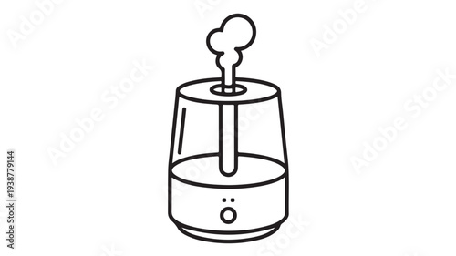 Humidifier in simple line art style with minimalist design in black and white for wellness advertising