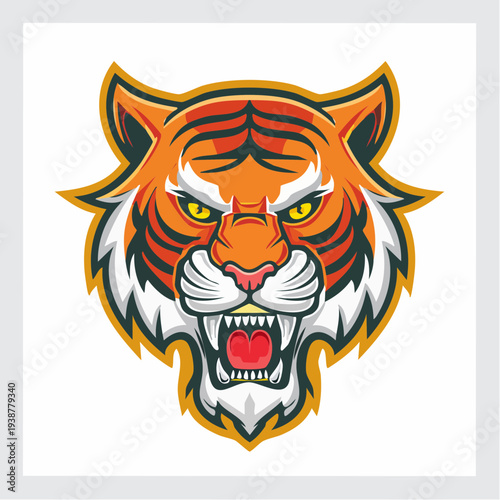 Aggressive Tiger Head Graphic Illustration Design.