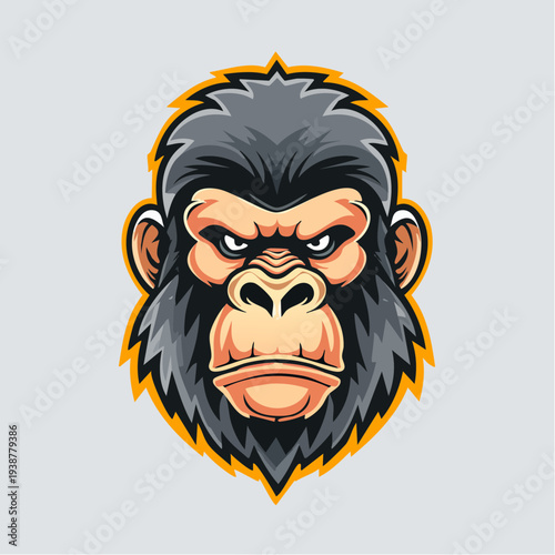 Angry Cartoon Gorilla Face Illustration.