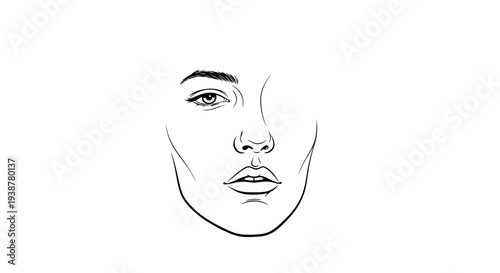 Minimalist black and white line art illustration of a woman's partial face focusing on beauty and