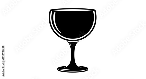 Minimalist graphic icon of a sophisticated black wine glass, perfect for illustrating beverage