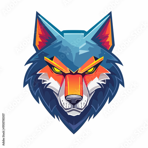 Geometric Wolf Head Illustration with Angry Expression.