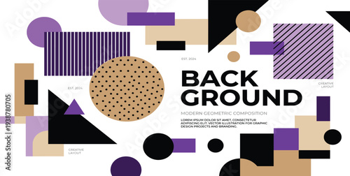 Abstract geometric shapes in various sizes and colors arranged in a visually appealing composition on a clean background from a straightforward viewpoint