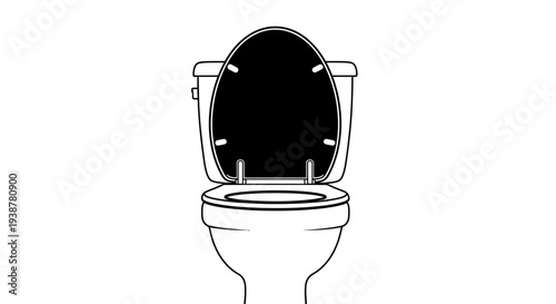 Minimalist black and white line art illustration of an open modern toilet bowl for graphic use