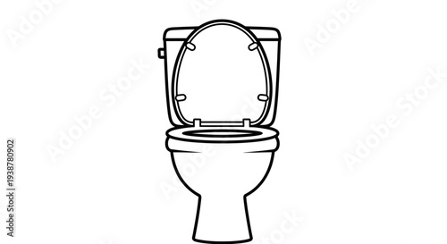 Minimalist monochrome line art depiction of an open toilet, a clean modern sanitary fixture for