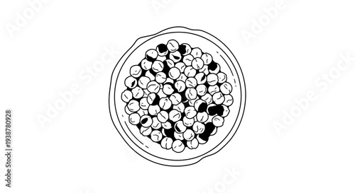 Simple black and white line art illustration of a bowl filled with fresh, healthy chickpeas or
