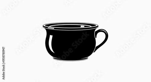 Classic black tea cup silhouette illustration on white background perfect for beverage themes