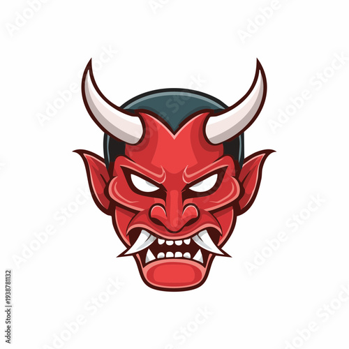 Red Cartoon Devil Character with Horns.