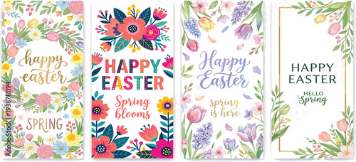 Vibrant Easter floral illustrations showcasing spring blooms from various artistic viewpoints