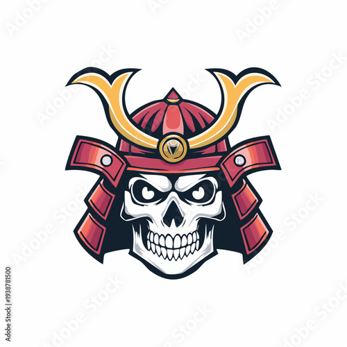 Skull Wearing Samurai Helmet with Horns.
