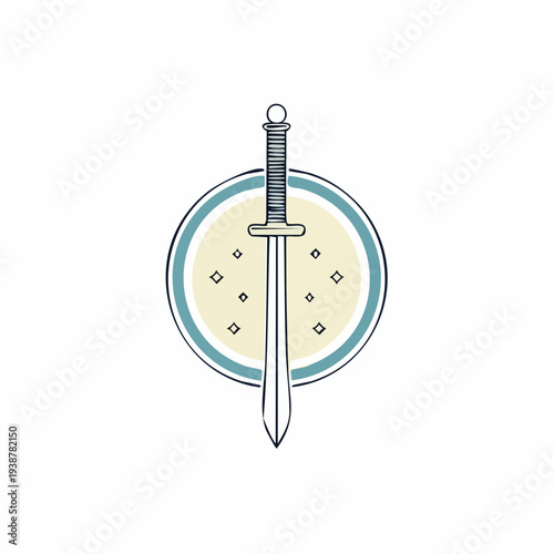 Sword with Decorative Hilt and Shield Emblem.