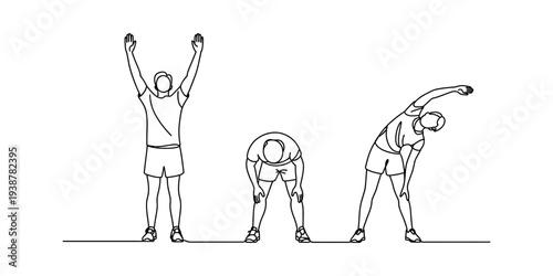 Man Doing Stretching Exercises, Warm-up Routine, Line Art, Fitness and Health