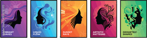 Vibrant abstract silhouettes of human figures in various dynamic poses against colorful backgrounds from different viewpoints