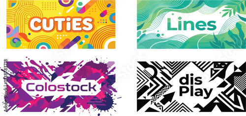 Vibrant abstract graphic design elements featuring cuties, lines, colostock, and playful distortion