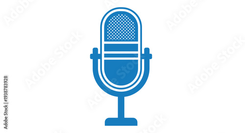 Blue microphone on a stand.