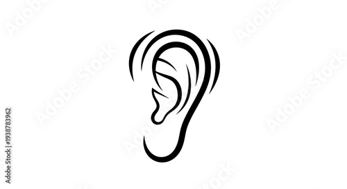 Stylized human ear silhouette illustration with abstract sound wave lines for auditory perception