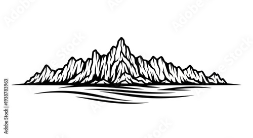 Bold Silhouette of Alpine Ridge Against a Clear White Background Illustrating Natural Grandeur
