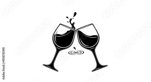 Elegant vector illustration of two wine glasses clinking during a celebratory toast creating a