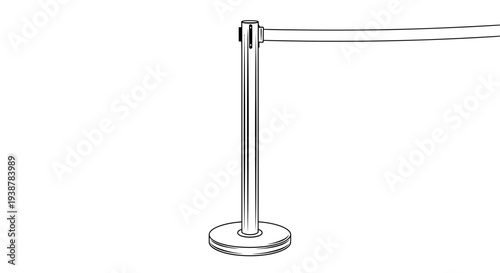 Sleek queue barrier stanchion line drawing for event management and crowd guidance illustration