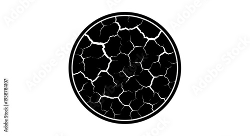 Vector illustration of cracked dry earth texture within a circular frame symbolizing environmental