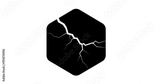 Striking visual of a fractured black hexagon symbolizing damage or vulnerability