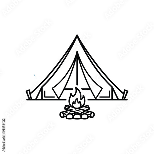 Camping Tent with Fire Pit Illustration