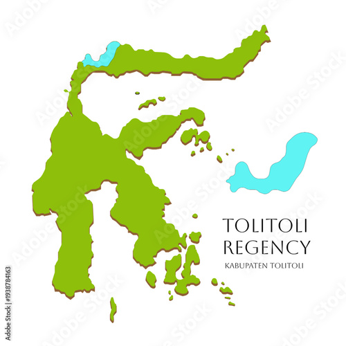 Icon of Central Sulawesi island map with highlighted Tolitoli Regency area, green Indonesian islands illustration featuring regional map design of Sulawesi Tengah, Indonesia vector graphic