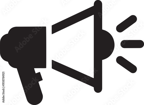 Megaphone speaker icon with sound waves, black silhouette isolated